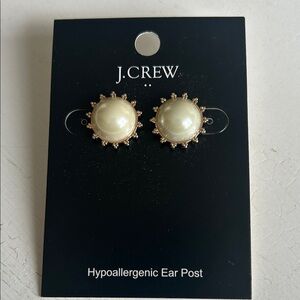 J.Crew Pearl Center Gold Sunburst Stud Earrings